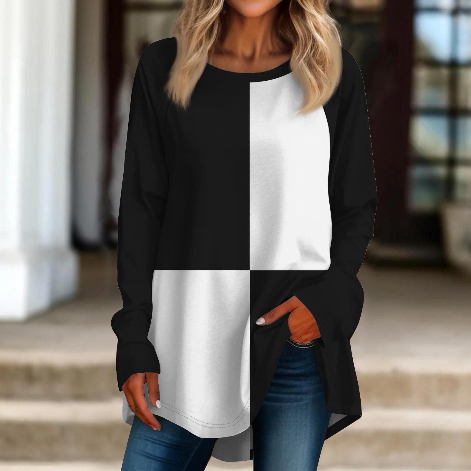 

Женская негабаритная полосатая рубашка с длинными рукавами и круглым вырезом, полосатая футболка, верхний пуловер XXL чёрный