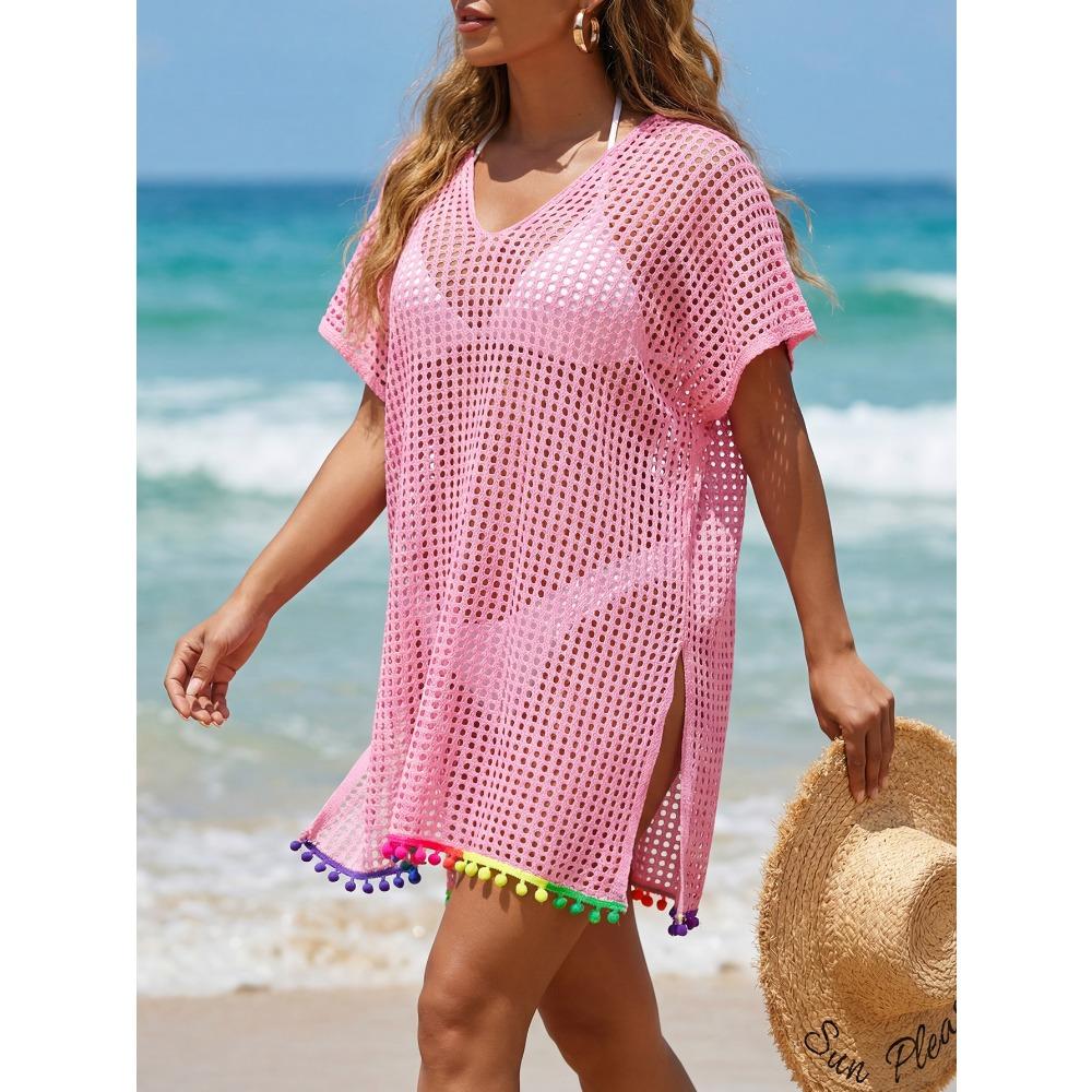 Top Bikini da Spiaggia da Donna con Nappe Colorate, Tessuto Cucito, Lavorazione a Maglia Intrecciata, Vestito Semplice ed Elegante