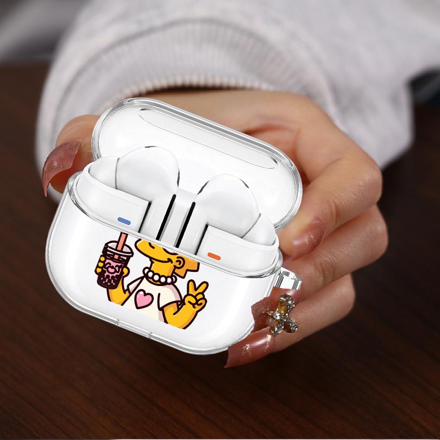 Case For Samsung Galaxy Buds 2 4 Pro 2Pro 3Pro Live 3 FE 4Pro Clear Earphone Cases Cover With Hook Simpsons Cartoon