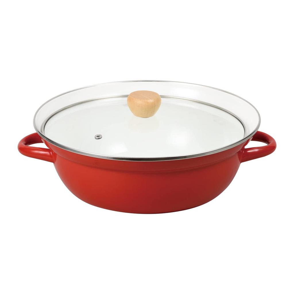 PEARL METAL Tabletop Pot 26cm Enamel Glass Lid Included IH Compatible Only One Stage HB-6163