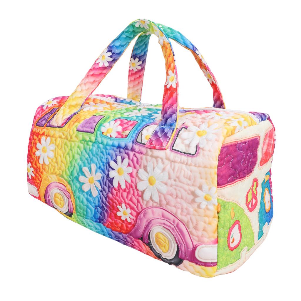 Quilted Duffle Bag Polyester Retro Floral Style Weekender Travel Bag for Picnic Camping Music Festivals Fitness Trips