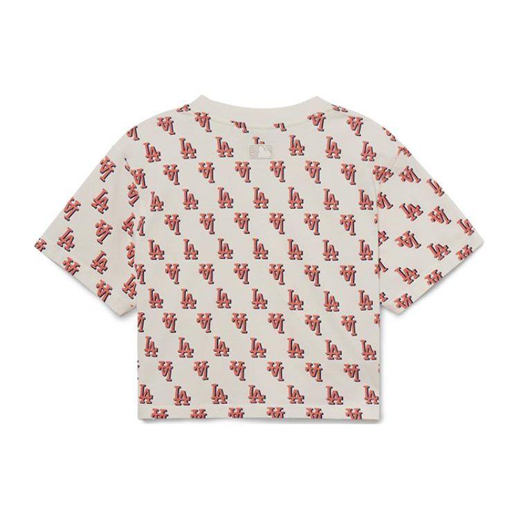 Los Angeles Dodgers Brand Logo Floral Print Fashion Casual Sports Short Sleeve Top Women tops Cream 3FTSM0433-07CRS
