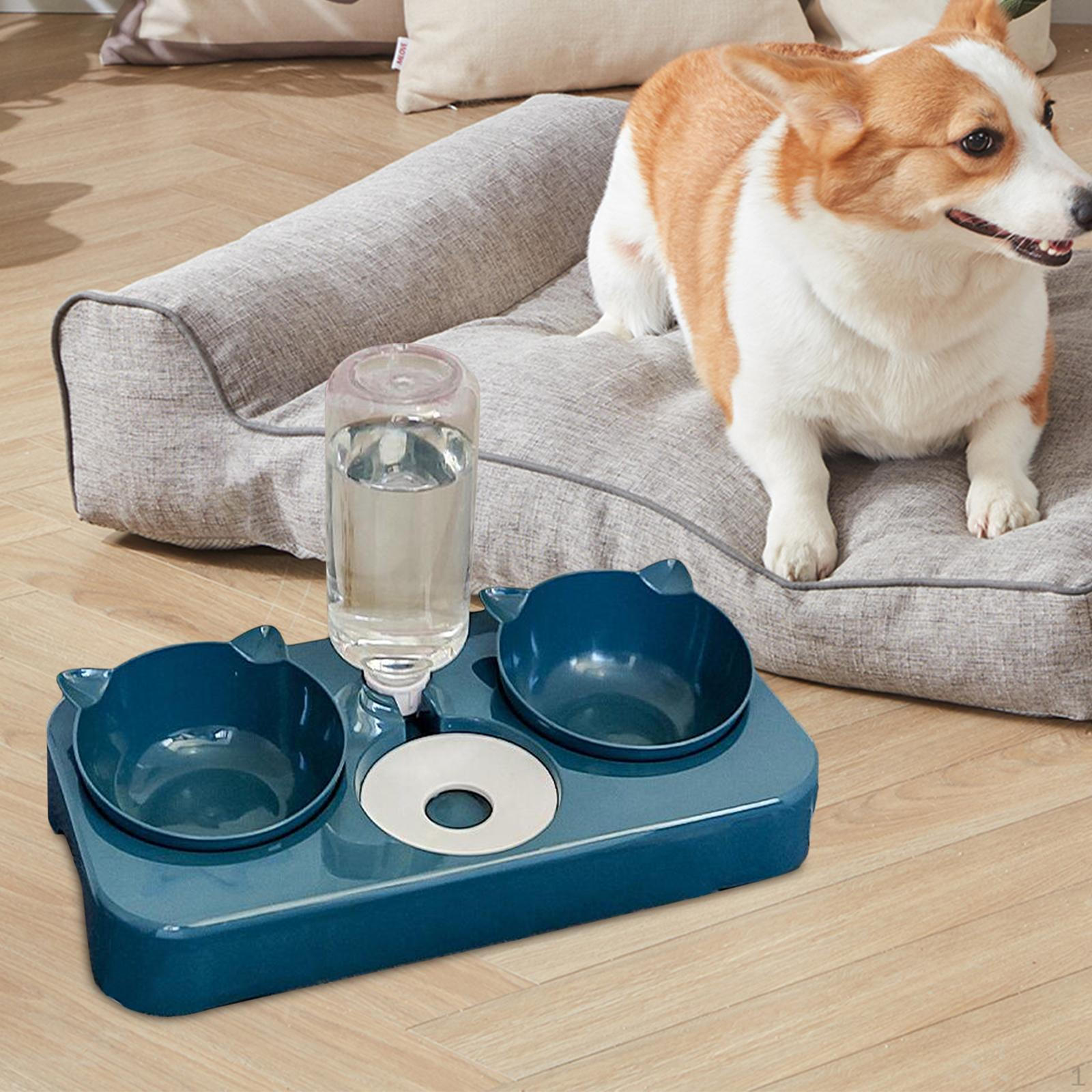 

Приподнятые миски для кошек и съемная тарелка, наклоненные на 15°, набор мисок для корма для воды для собак 3 в 1 темно-синий