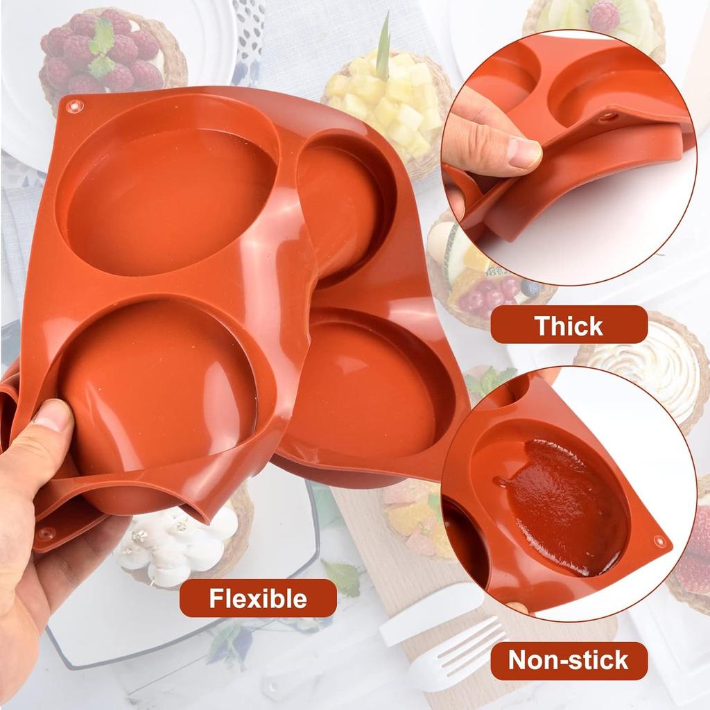 2 6-in -4-inch Round Silicone Baking Molds (suitable for Cream Sandwich Pie, Corn Bread, Candy, Eggs, Muffins, Soap, Etc.) Red