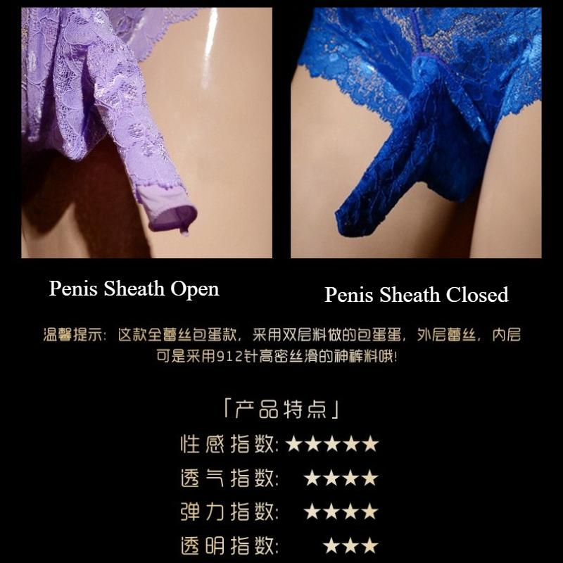 Large Size Sissy Lingerie Panties Men Sexy Floral Embroidered Underwear Open Closed Penis Sheath Briefs Gay Crotchless Nightwear