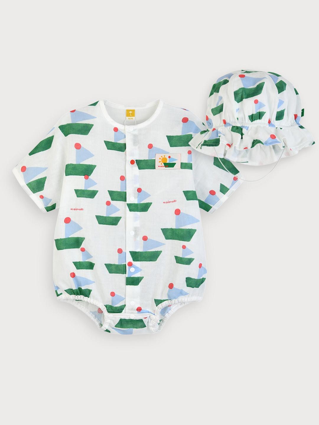 Bubbleboat Baby Muslin Short Sleeve Romper and Headband Set Infant Cotton Summer Bodysuit 70
