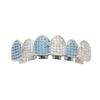 Men's Gold-Plated Flat Grill with Blue & White Zircon Diamonds - Two-Tone, Six-Tooth Hip Hop Style