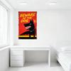 Vintage Industrial BEWARE OF THE DOG Metal Tin Sign with Black Dog Illustration, Red Background, Yellow Text, Rust Spots, Home B