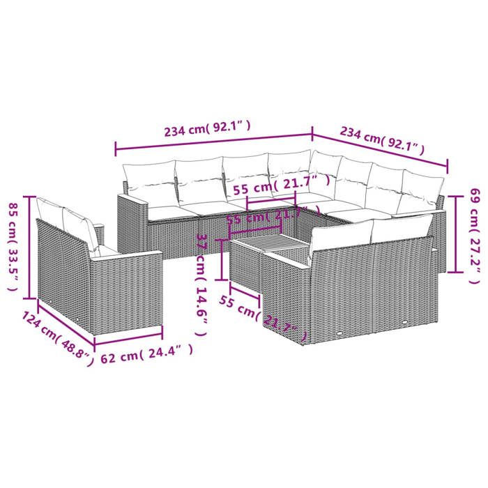 VidaXL Salon de Jardin avec Coussins 12 pcs, Canapés de Terrasse, Ensemble de Meubles de Patio, Mobilier d'Extérieur, Noir 3226503