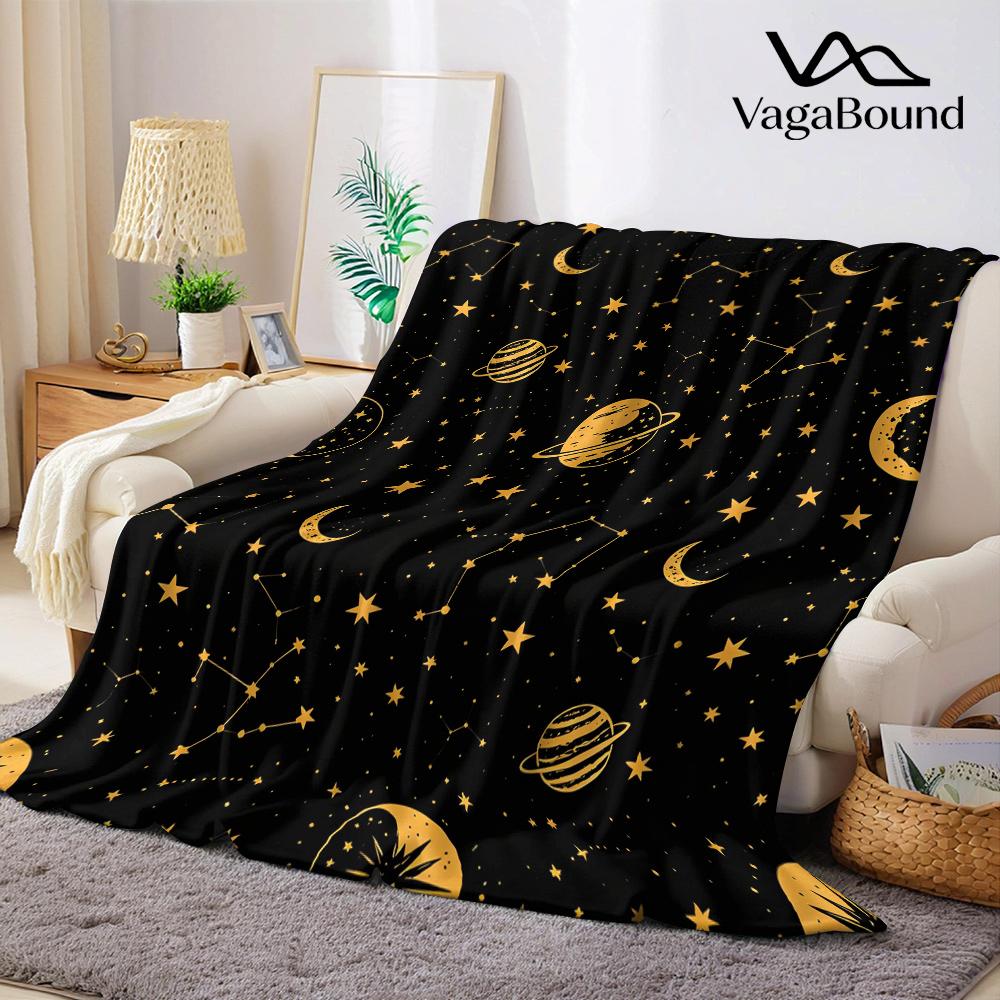 Celestial Moon Stars Flannel Blanket Warm Soft Halloween Christmas All-Season Couch Decorative Cozy Warm Gift