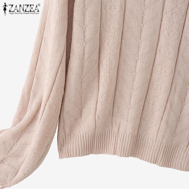 ZANZEA Women Autumn Winter Sweaters High Neck Long Sleeve Knitted Pullover Jumpers