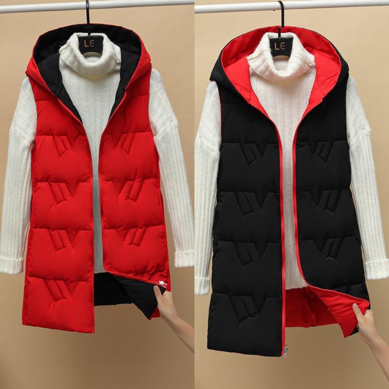 New double-sided wear vest women's winter medium and long vest new autumn and winter down cotton vest thick coat