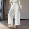 Womens White Lightweight High-Waisted 9/10 Length Balloon Pants Cotton Casual Trousers