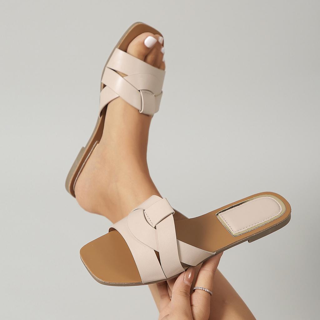 Nowość Modne Damskie Kapcie Tkane Krzyżowe Płaskie Sandały Letnie Plażowe Wakacyjne Klapki Buty