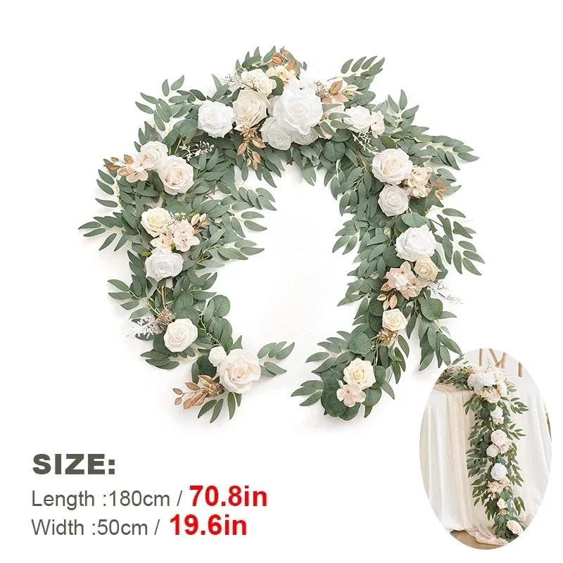 6 fot konstgjord eukalyptusgirlang med blommor, bröllopsbordsgirlang, mittdekorationer, repetitionmiddag, möhippa