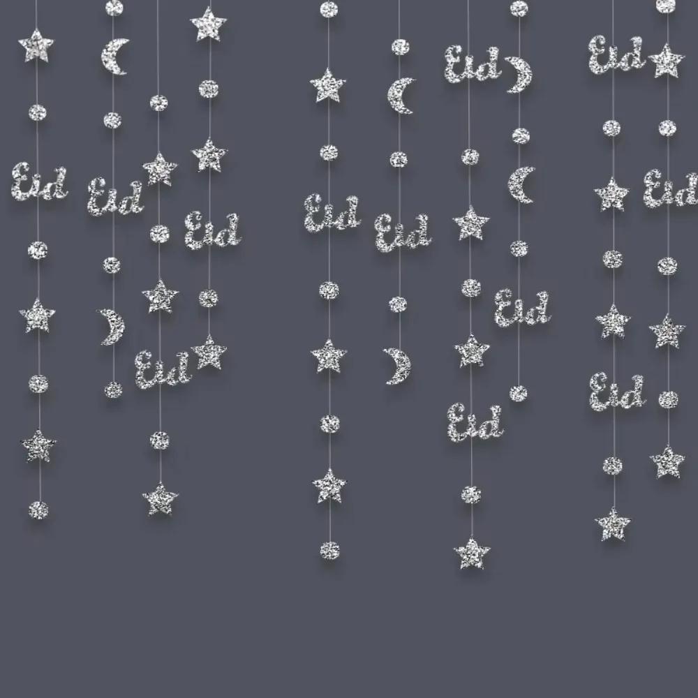 4M Eid Mubarak Banners Ornaments Gold Silver Star Moon Lantern Ramadan Kareem Hang Garland Paper DIY Home Decor Pull Flag