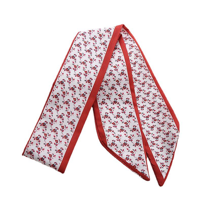 

Red Floral Silk Hair Scarf & Bag Ribbon Red Small Flower 6*90CM