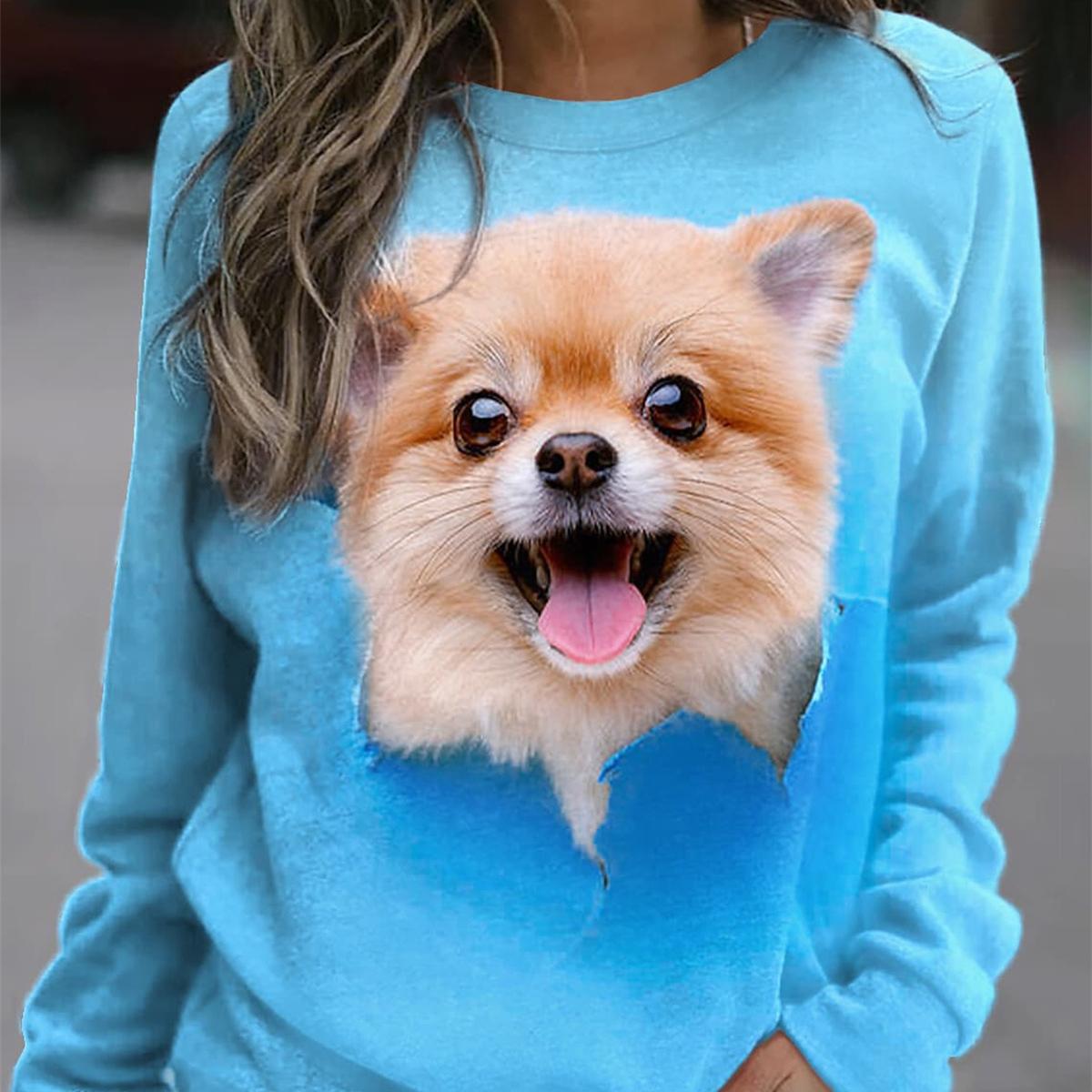 

Жен. Футболка с принтом милого кота Футболка с котенком из мультфильма Длинные рукава Повседневные Другие принты Базовая футболка Свитер Свободный цвет Фиолетовый Серый Оранжевый XL