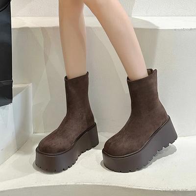 Fashion Women's Thick Sole Snow Boots Anti-slip Round Head Keep Warm Back Zipper Platform Shoes Suede High Heels Solid Color Ankle Boots