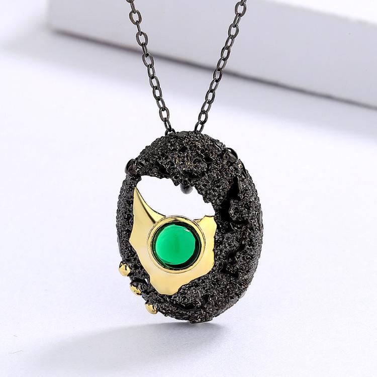 Black Gold Jewelry Three Piece Set with Emeralds and Gemstones