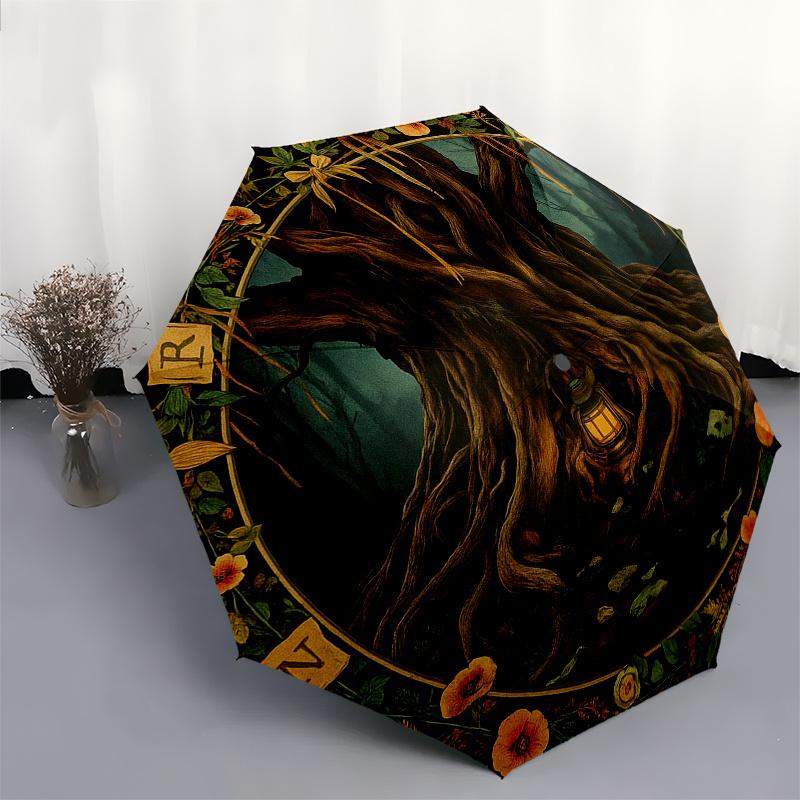 Whimsical Tree with Lantern: A Magical Garden Art PrintUmbrella, Portable 3-Fold Compact Umbrella for Men & Women Gift