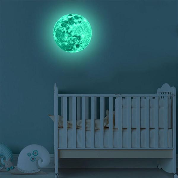 3D Creative Beautiful Luminous Fluorescent Moon Removable Wall Paste Glow In The Dark