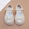 Girls' leather shoes with lights 2025 spring and autumn new children's bow rhinestone princess shoes baby girl soft sole single shoes tide