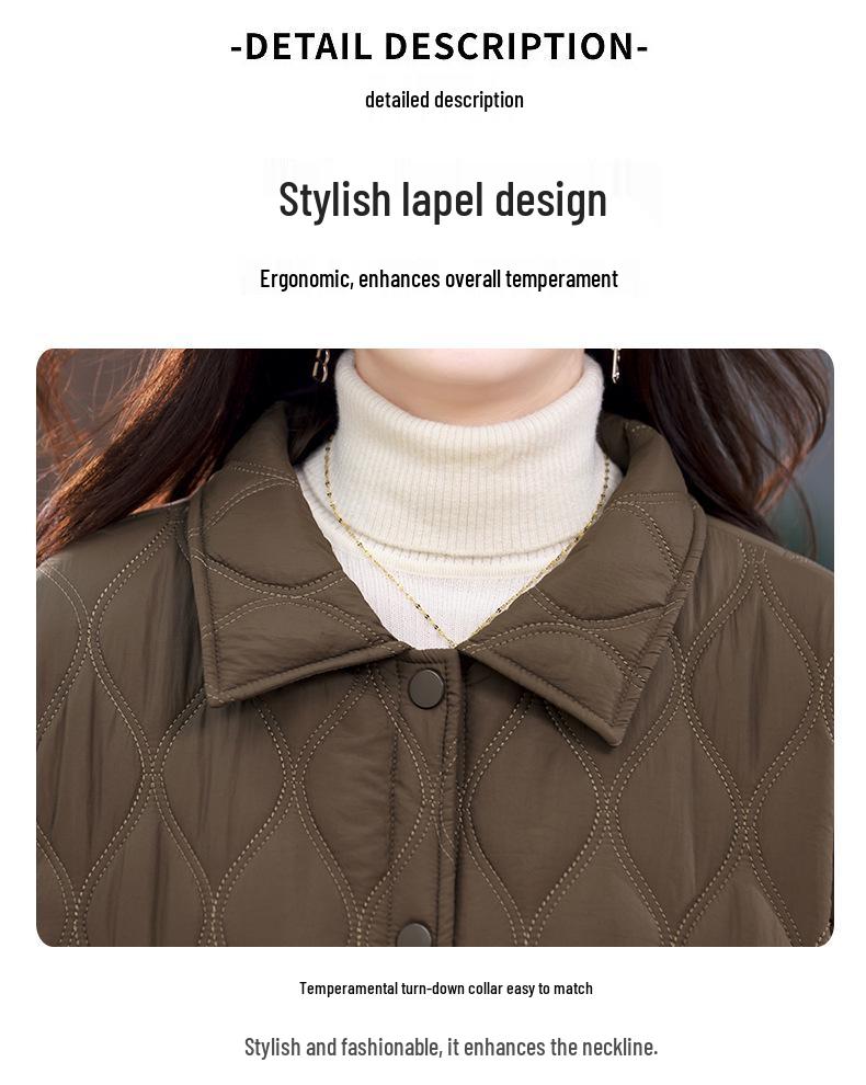 Women's Retro Argyle Cotton Mid-Length Winter Coat - Loose Casual Lapel Jacket