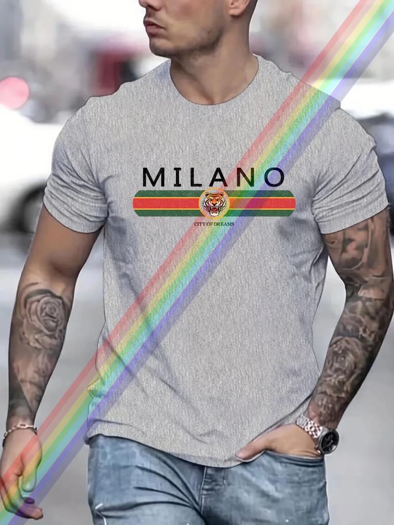 MILANO Print Men's Summer Vintage Casual Pure Cotton Oversized T-shirt Streetwear  Casual Fashion Style Clothing