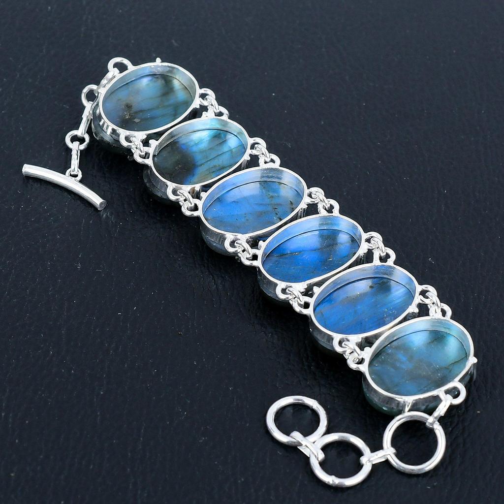 Natural Blue Labradorite Gemstone Handmade 925 Sterling Silver Bracelet, Blue Labradorite Bracelet For Wife , Unisex Bracelet Wadding Gifts