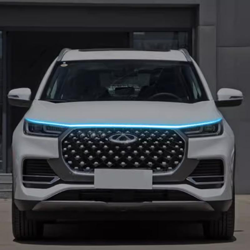 Chery Tiggo 8 Pro Car LED Hood Daytime Running Light Strip Waterproof Flexible Auto Decorative Through Lamp