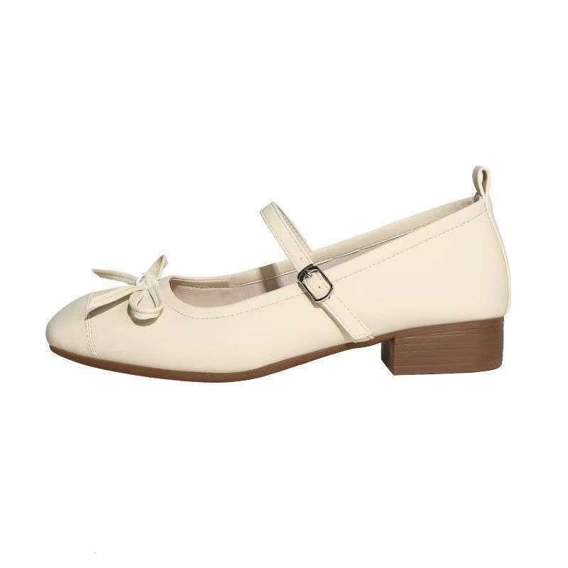 Soft leather comfortable Mary Jane women's shoes spring and autumn word with bow light mouth laden shoes versatile retro grandma shoes