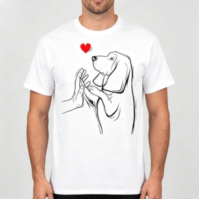 Unisex 100 Cotton O Neck T Shirt Basset Hound High Five Hand Red Heart Graphic Pet Dog Lover Casual Male Short Sleeve Tee Tops