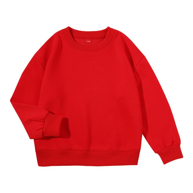 320g Cotton Kids' Round Neck Sweatshirt - Autumn/Winter Casual Solid Color Pullover