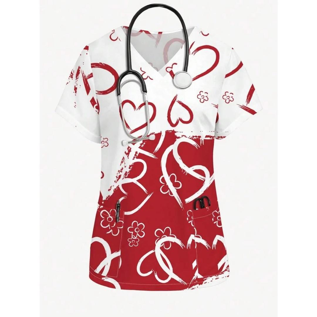 2026 Women s Cute Cartoon Printed V-Neck Clinical Dress Short Sleeve Comfortable Fashion Top Women s Nurse Surgical Dress S