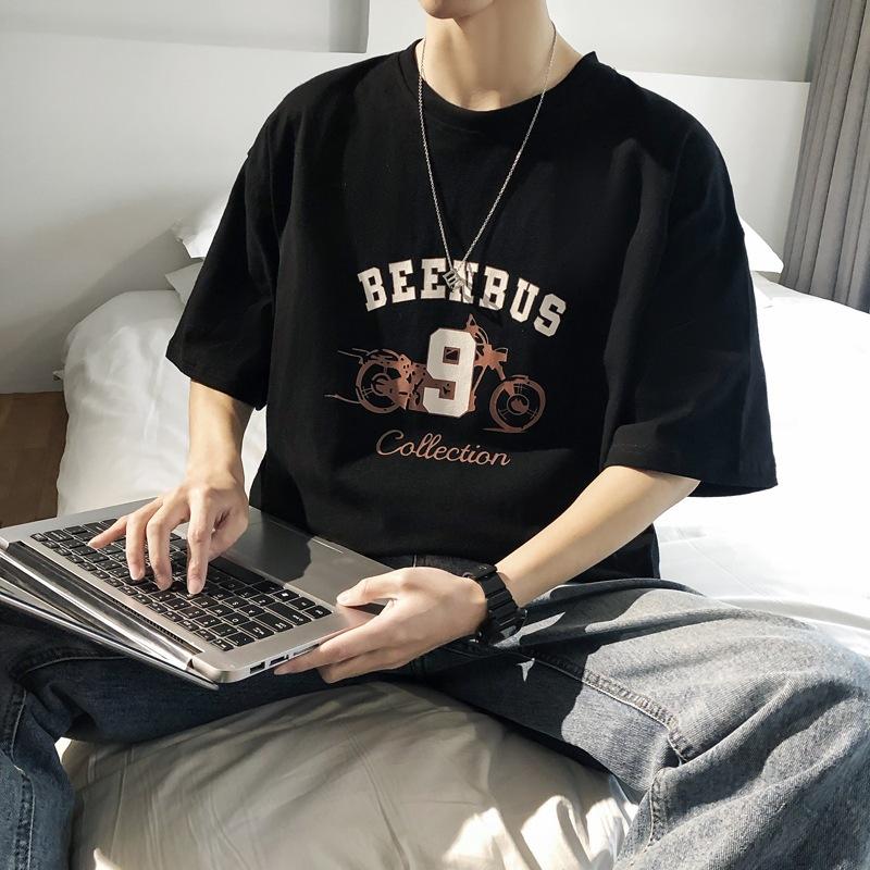 Simple T-shirt Men's Print Summer Trendy Printed Cotton Short Sleeved Loose Trendy Breathable T-shirts