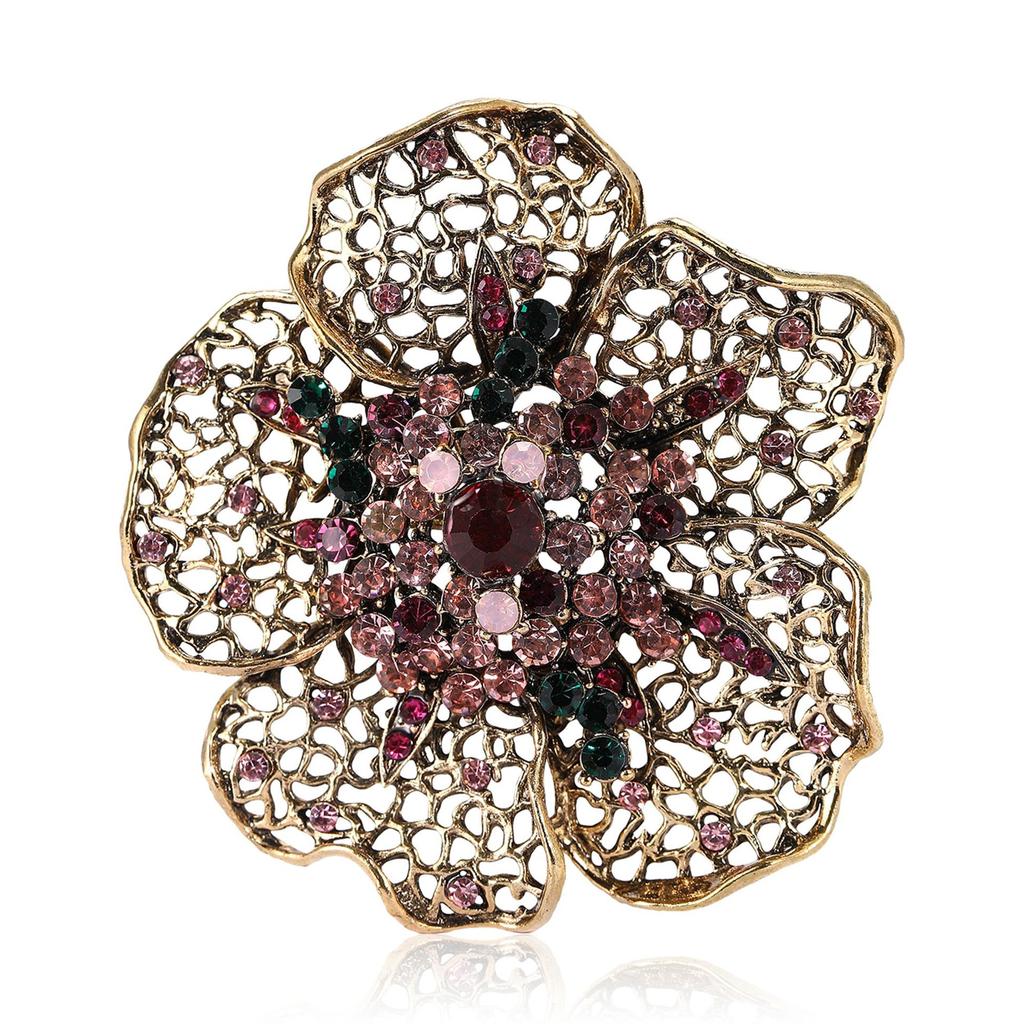 Vintage Heavy Industry Alloy Rhinestone Flower Brooch Medieval Ladies Suit Shawl Brooch Ornament Pin
