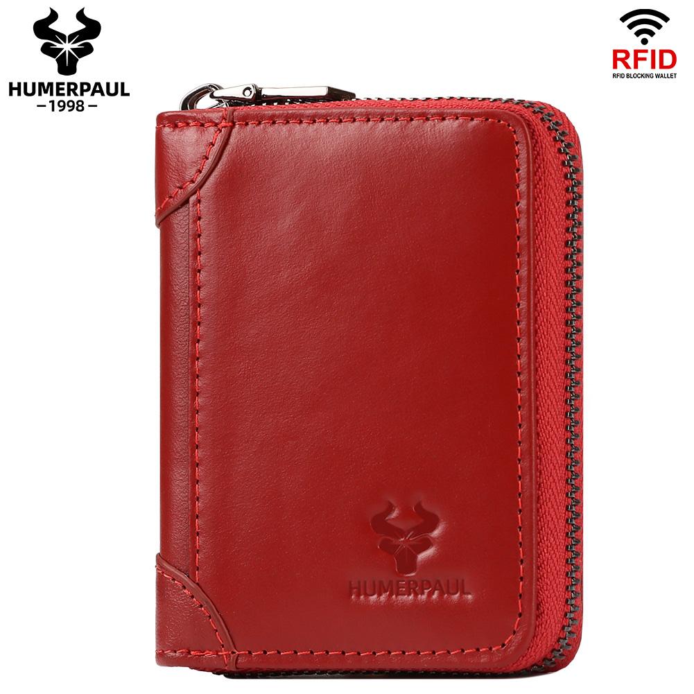HUMERPAUL Ladies wallet first layer cowhide wallet coin purse RIFID anti-theft brush organ wallet zipper opening красный