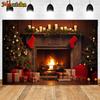 Mocsicka Christmas Fireplace Photography Background Xmas Tree Gift Decoration Kids Birthday Portrait Backdrop Photo Studio Props