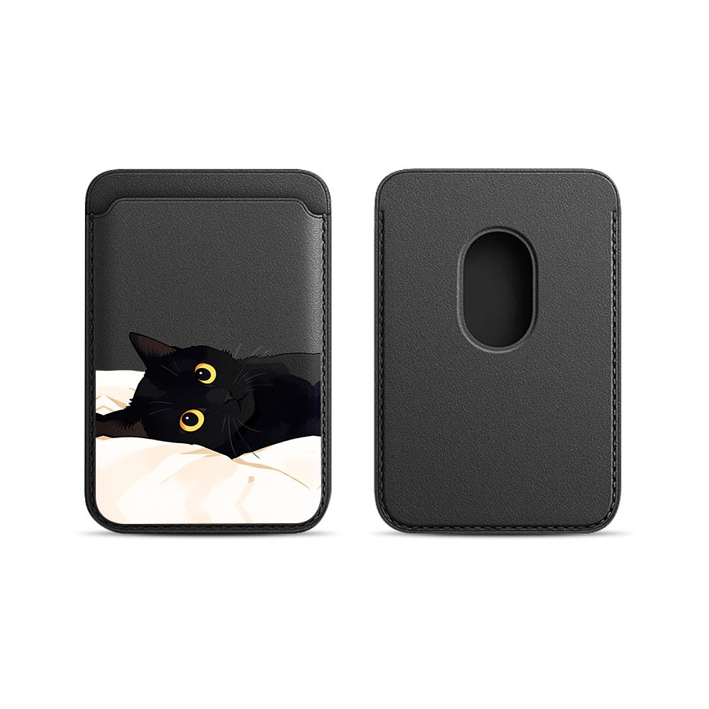 Black Cat Leather Card Wallet Cover Phone Card Holder Suitable For all iPhone Case Magsafe Magnetic Card Simple Phone Back Bag HE-ZXKB-KB216
