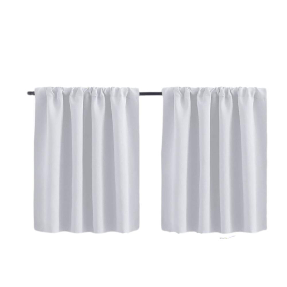 2PCS Solid Color Kitchen Short Curtain Through-rod Design Cabinet Curtain Living Room