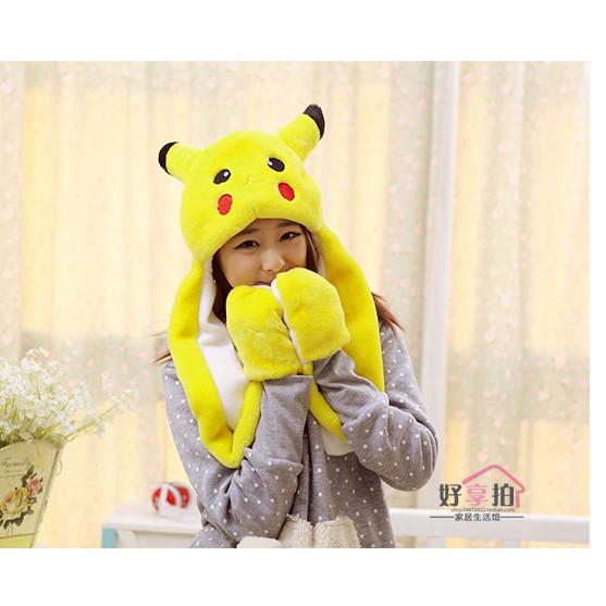 Pikachu Winter Hat Scarf Gloves Set With Plush Material For Kids And Adults Pikachu