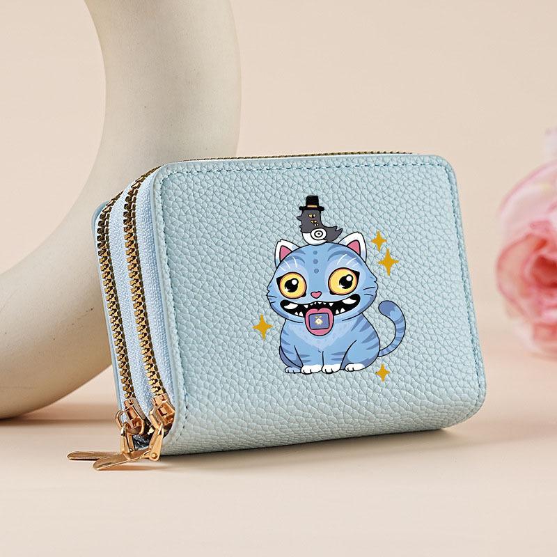 Kpop Hunter Witch Crew Classic Pebble Leather Coin Purse Short Accordion Wallet with Dual Zippers, Multi-Slot Card Holder