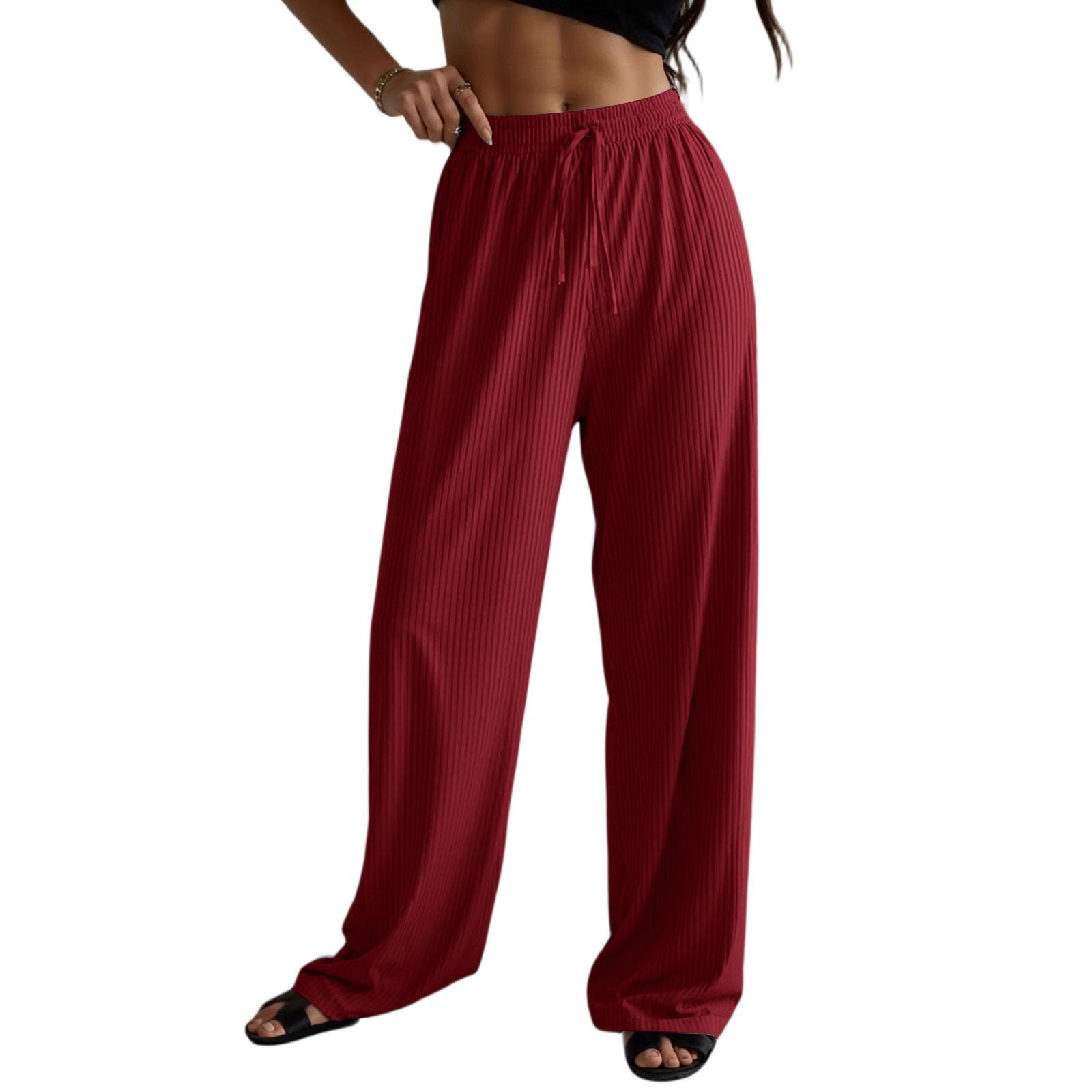 

Женские повседневные брюки эластичные широкие летние пляжные брюки легкие удобные S винный