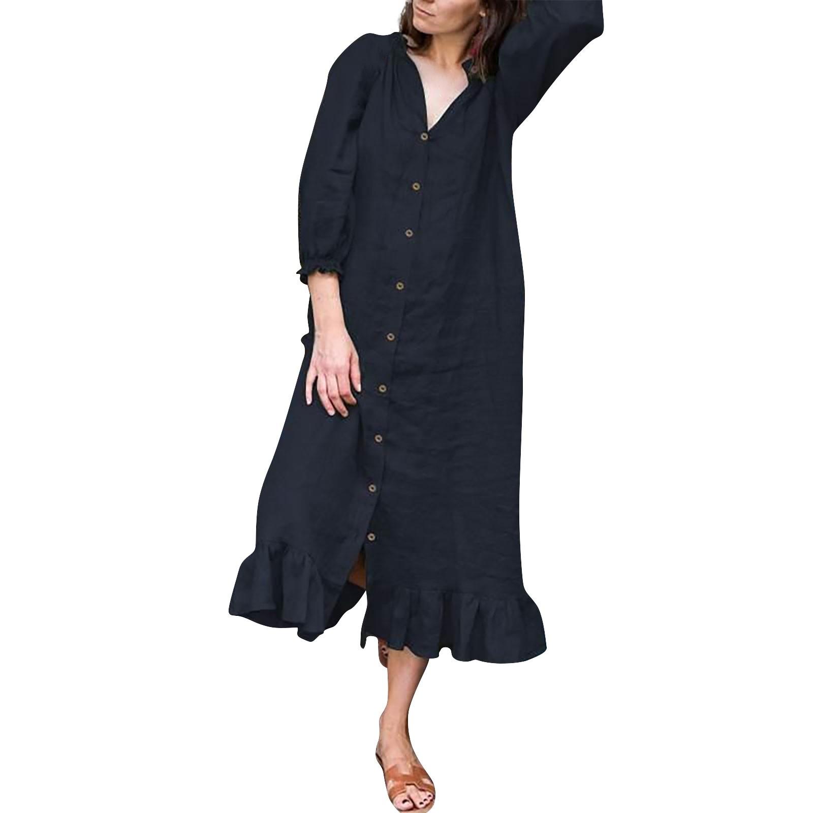 Женское однотонное длинное платье-рубашка с воротником и пуговицами Falbala S винный — фото 7