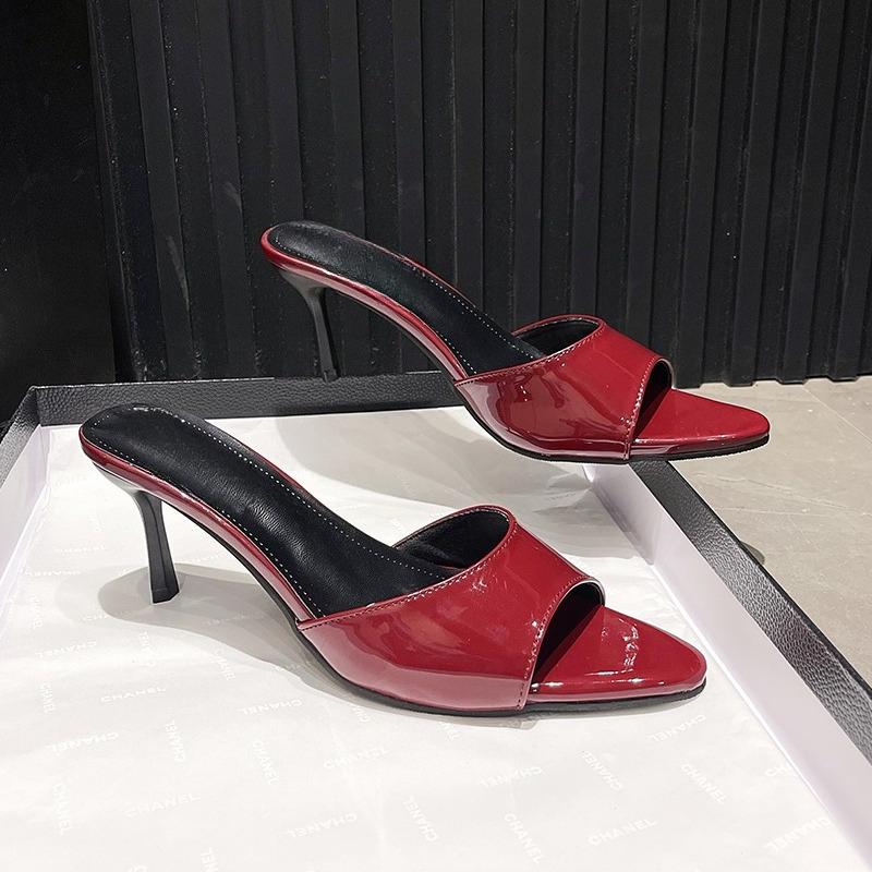 Fashion Patent Leather High Heel Cool Mopping Summer New Pointed Toe Open Toe Outer Wear Non-Slip Wear-Resistant Flip-Flops