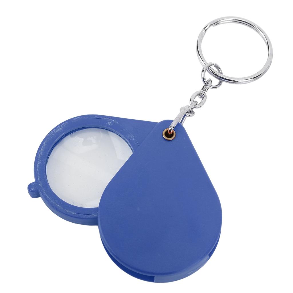 Magnifier Keychain 10X Magnification Foldable Portable Mini Magnifying Glass with Key Ring for Outdoor Reading Blue