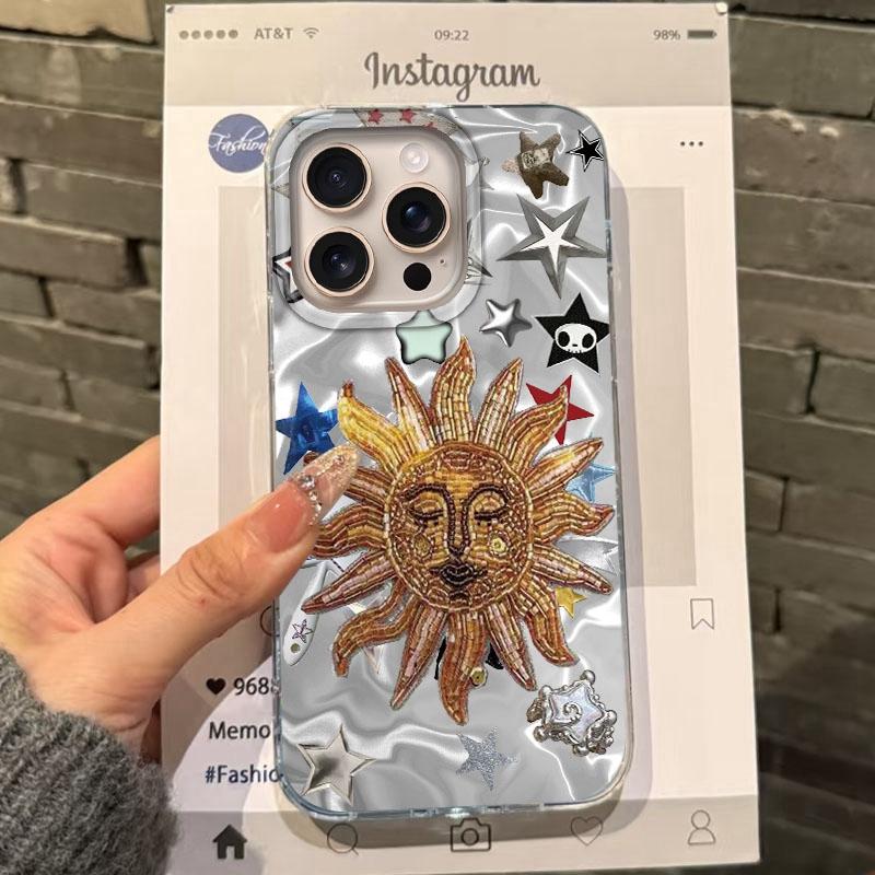 Retro Sun Marine Floral Eyes Girls Women Phone Case For Apple iphone 16 15 14 13 Pro Max 16e 12 11 7 8 Plus XR SE Fundas Cover