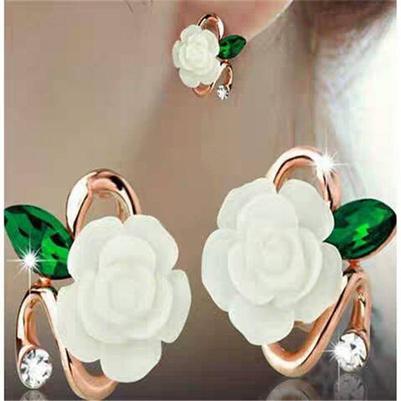 Koreanische Mode Rose Blume Harz Rose Ohrringe Neue Koreanische Damen Imitationsperle Kristall Ohrringe Großhandel Damen Zirkon