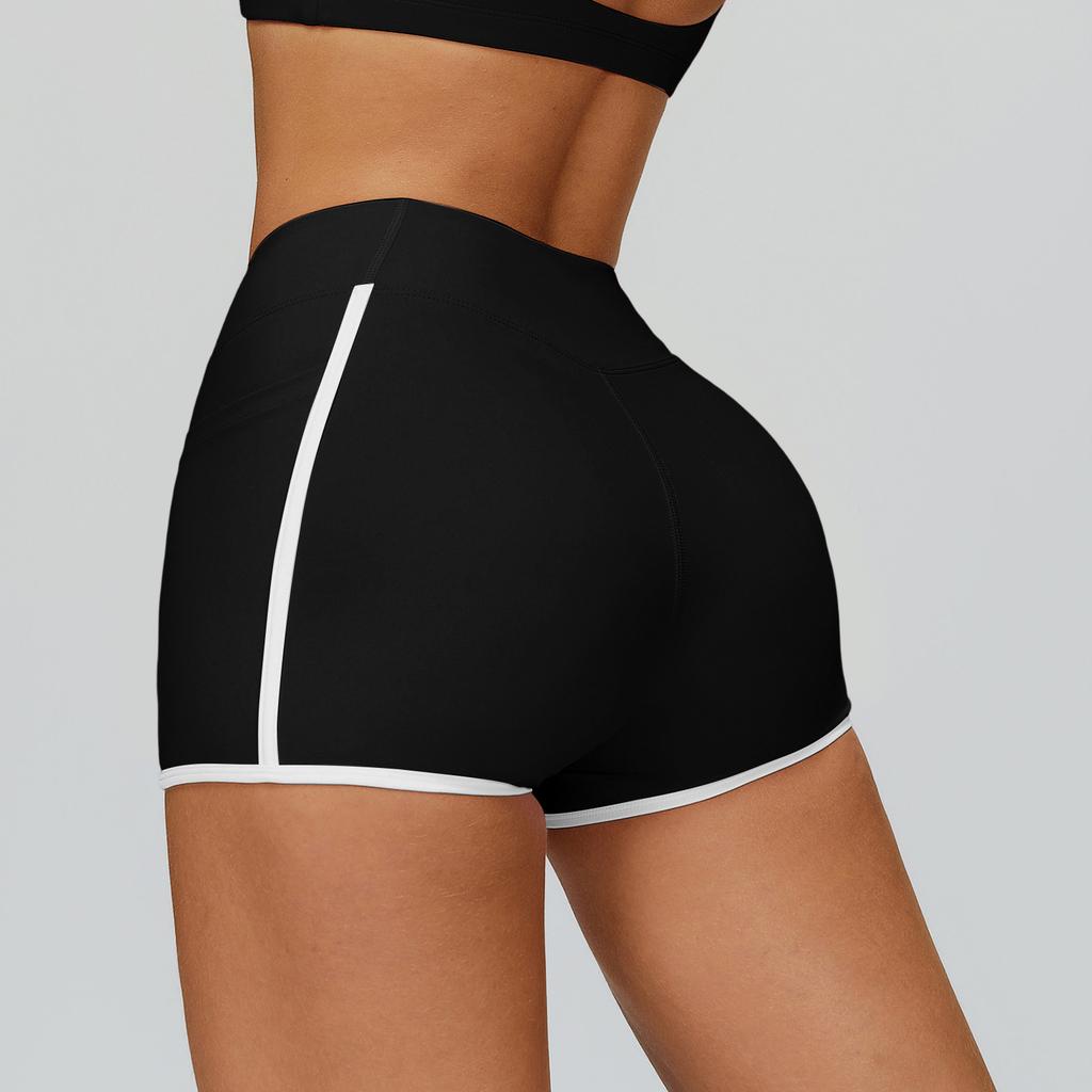 Women's High Waist Yoga Shorts Slim Fit Stretchy Athletic Running Workout Gym Shorts with Contrast Trim for Fitness Training